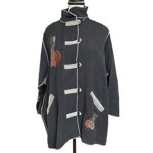 Tribe apeopleunited Women's Faded Black Kimono Artistic‎ Accents Woven Cotton